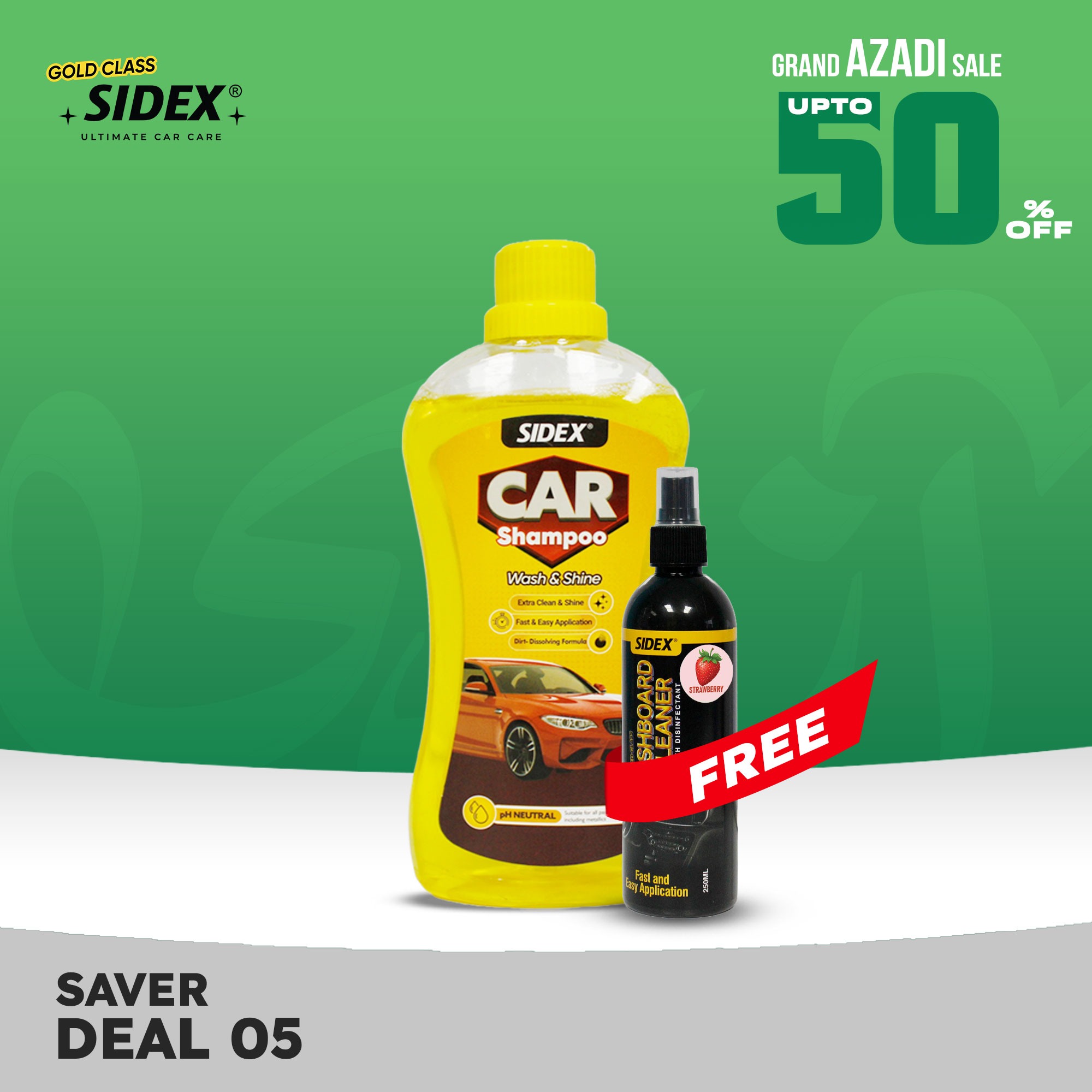 (Saver Deal-5) Wash & Shine Shampoo 500ml with Free Dashboard Cleaner